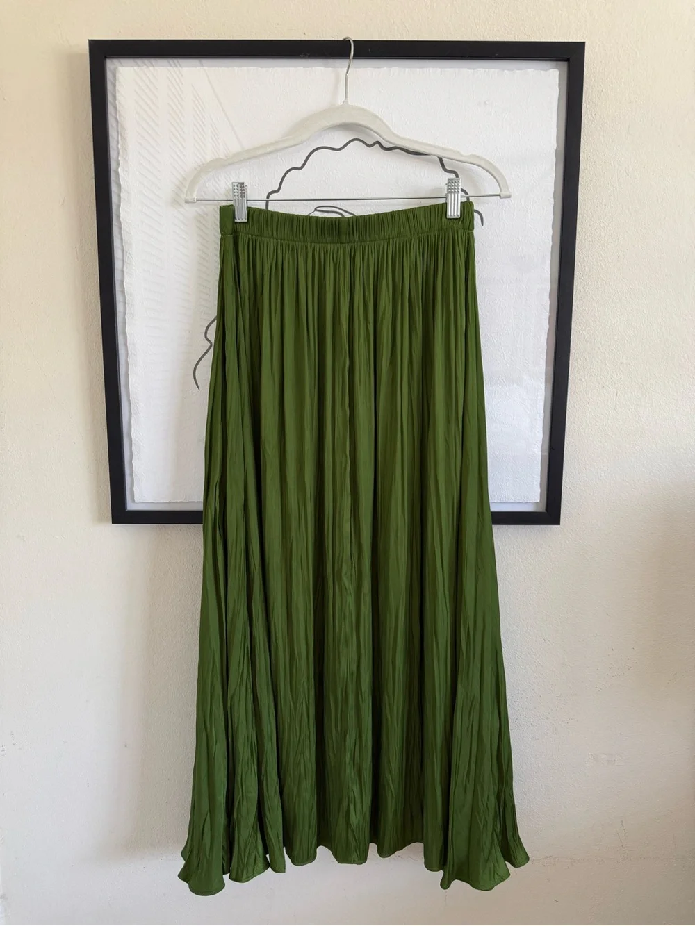 Olive Green Crinkled Midi/Maxi Skirt